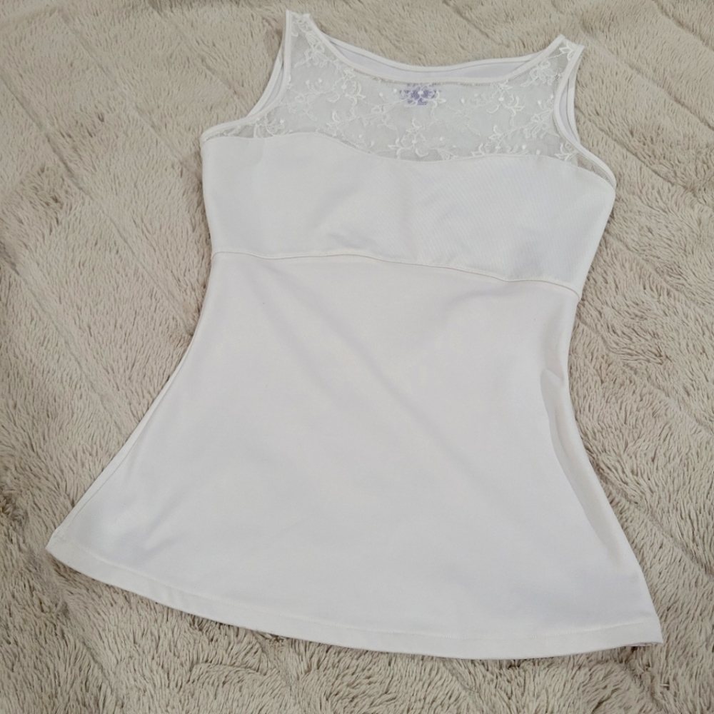 SPANX Lace Trim Camisole Tank Top Ivory Women's Size M Shape Wear